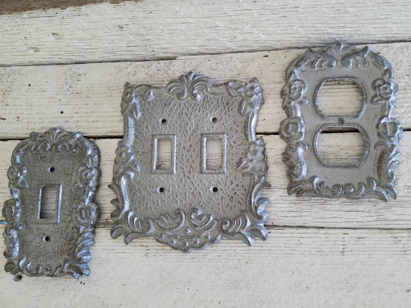 Metallic Silver Switch Plate Single Rustic Wall Decor Cast Etsy