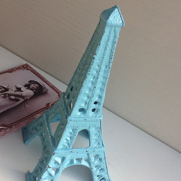 EIffel Tower Decor Cast Iron Aqua Blue Home Decor Paris Inspired House Wares Paper Weight