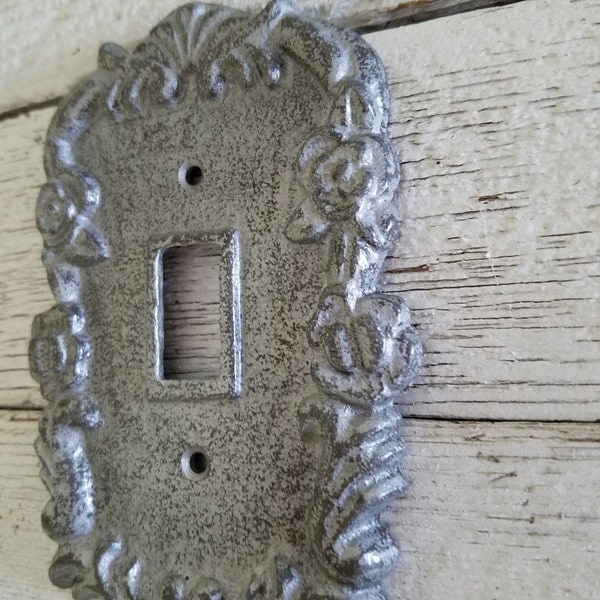 Metallic Silver Switch Plate Single Rustic Wall Decor Cast Iron Hardware Distressed Housewares