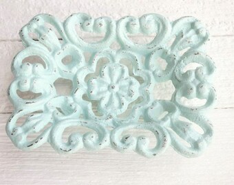 Shabby Chic Business Card Holder Office Decor Soap Dish Beach Cottage Fall Home Decor Unique Gifts Bathroom Decor Light Aqua