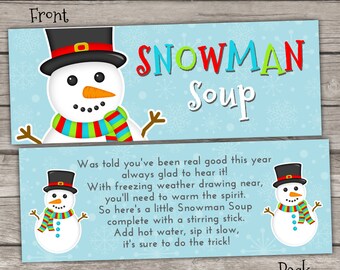 Snowman Soup Labels Etsy