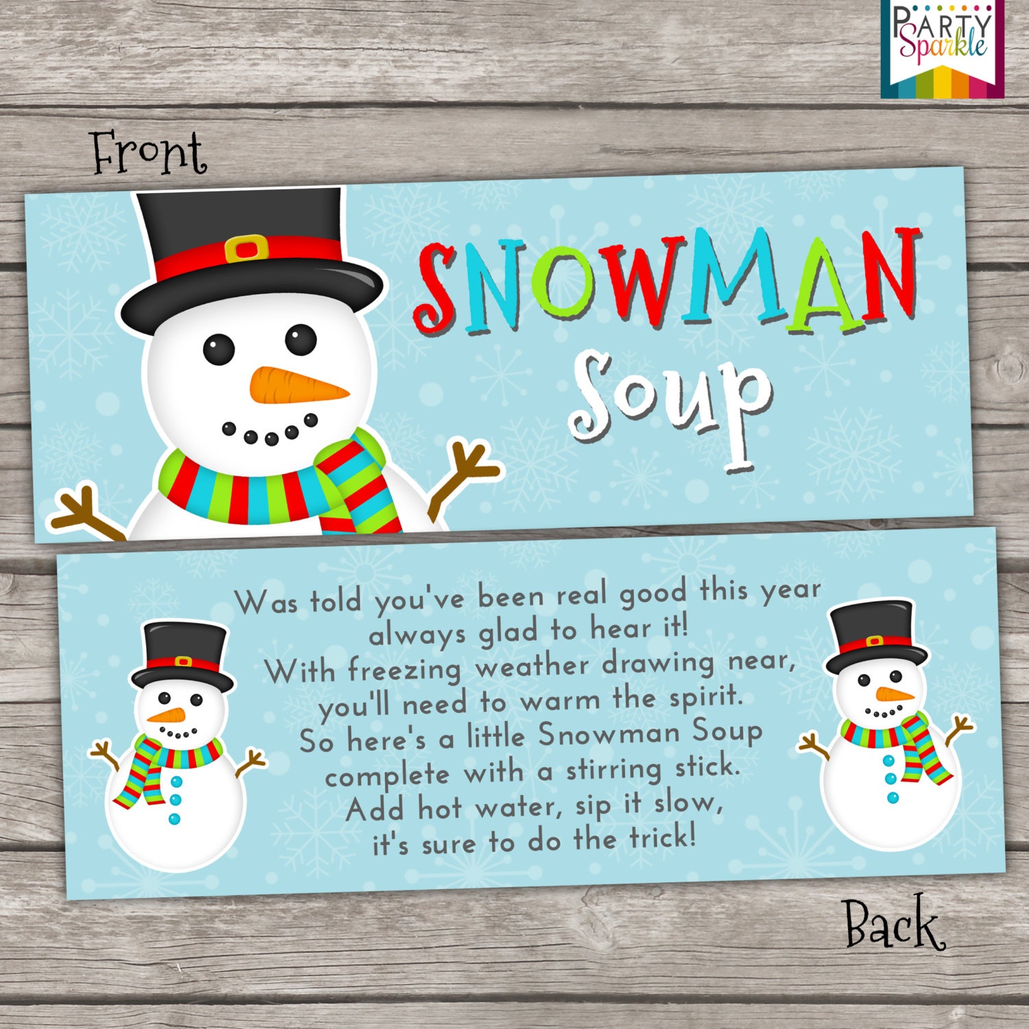 INSTANT DOWNLOAD - Snowman Soup Blue Treat Bag Toppers Holiday Favor Labels - Christmas Party Digital pdf file