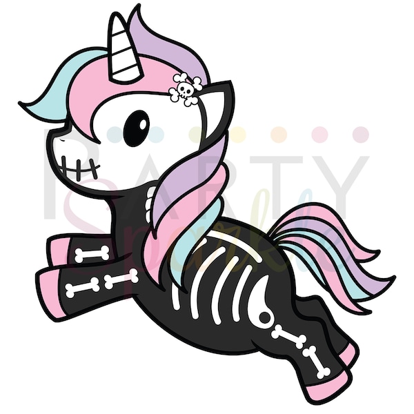 Kawaii Halloween Skeleton Unicorn Creepy Cute Graphic Design Commercial Use license Instant Download File Tshirt SVG Transparent PNG JPG