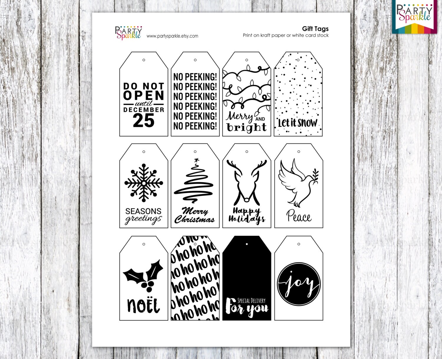 INSTANT DOWNLOAD Christmas Gift Tags Black and White Designs | Etsy