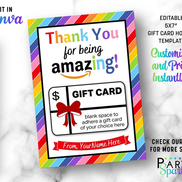 Thank you for being Amazing Rainbow Editable Canva Template Amazon Gift Card Holder Teacher Appreciation LGBT Pride Instant Digital Download
