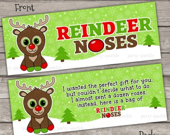 INSTANT DOWNLOAD - Reindeer Noses Green Treat Bag Toppers Holiday Favor Labels - Christmas Party Digital pdf file