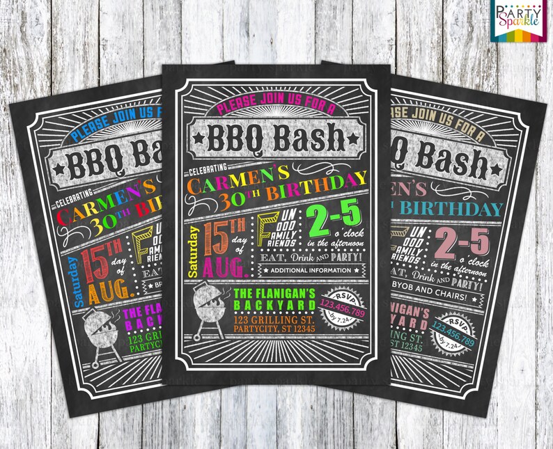 Birthday BBQ Bash Chalkboard Invite Personalized Barbecue Etsy