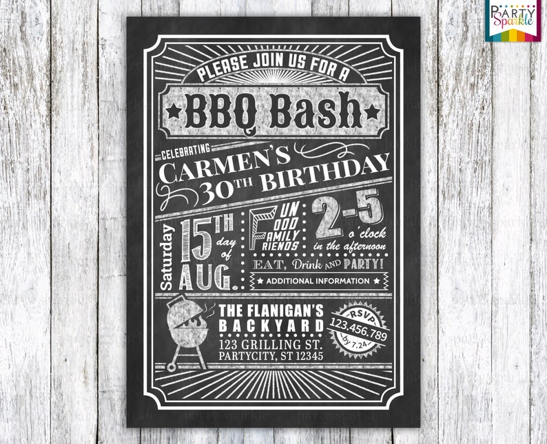 Birthday BBQ Bash Chalkboard Invite Personalized Barbecue Etsy