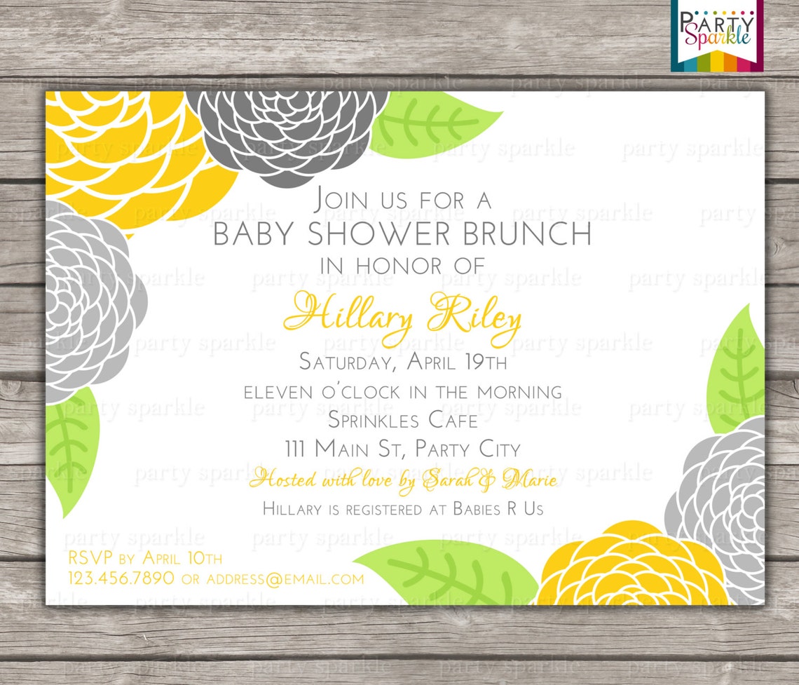 PRINTABLE Floral Brunch Baby Shower Invitation Unisex Yellow & Etsy UK