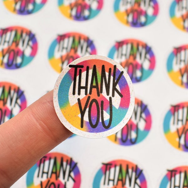 Rainbow Peace Sign Thank You Sticker Sheet, Etsy Sticker, Thank You Note, Small Business Sticker, Packaging Stickers