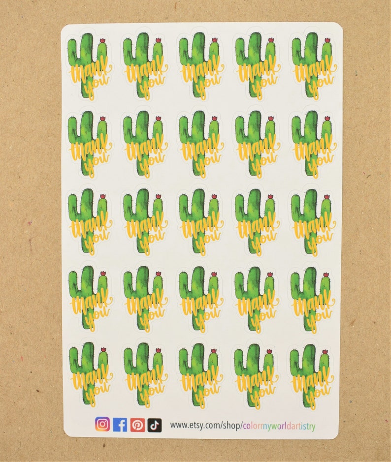 Cactus Thank You Sticker Sheet Etsy Sticker Thank You Note Etsy