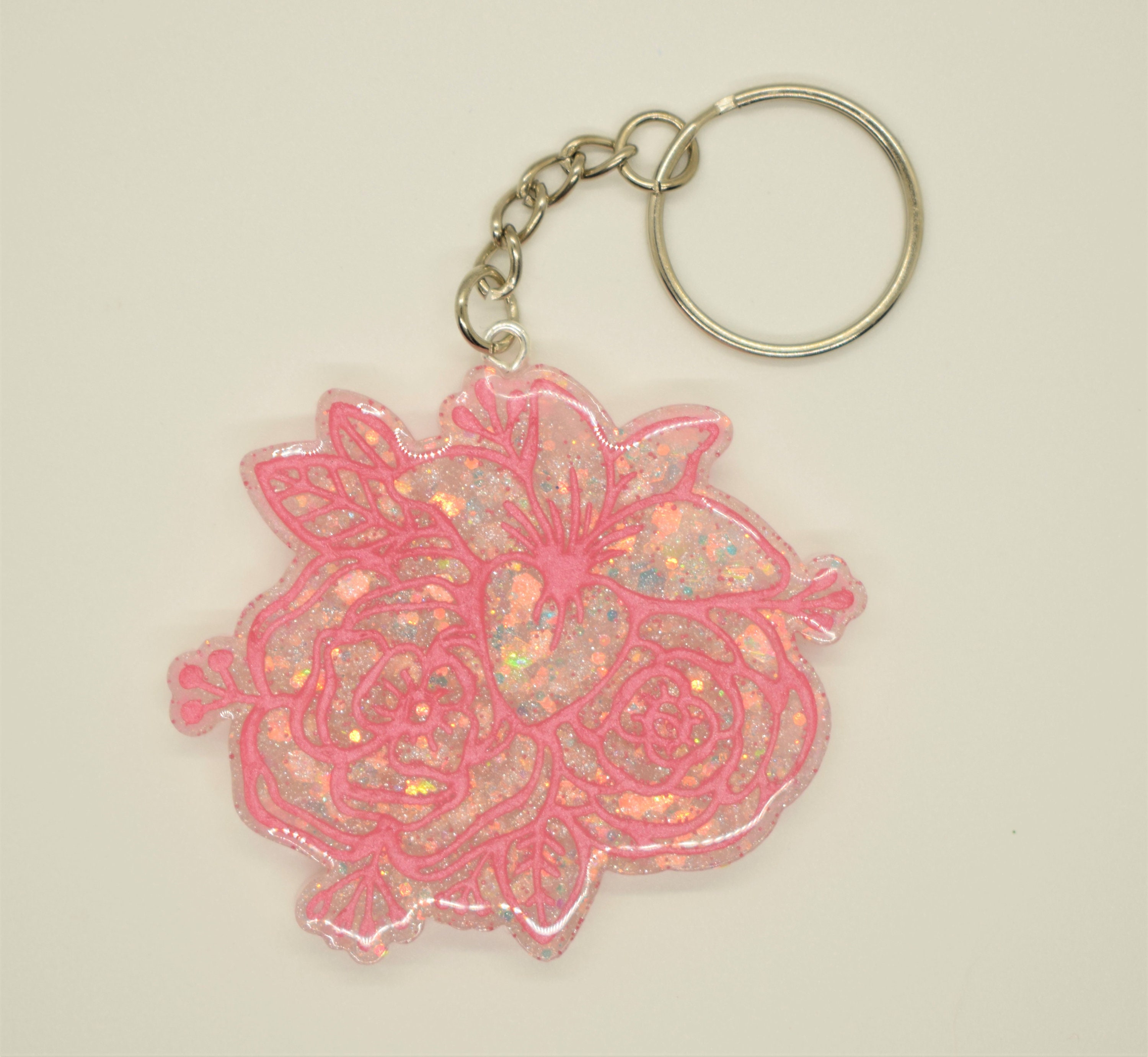 Lily Flowers Glitter Resin Keychain Flower Floral Keychain Etsy UK