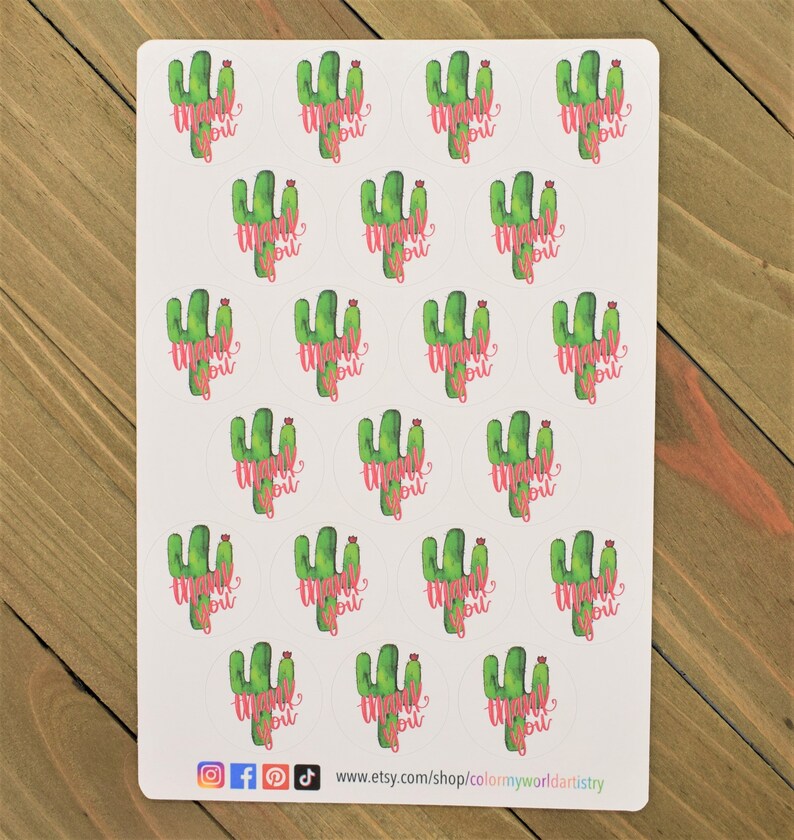 Cactus Thank You Sticker Sheet Etsy Sticker Thank You Note Etsy