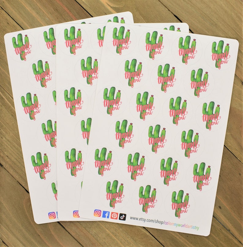 Cactus Thank You Sticker Sheet Etsy Sticker Thank You Note Etsy
