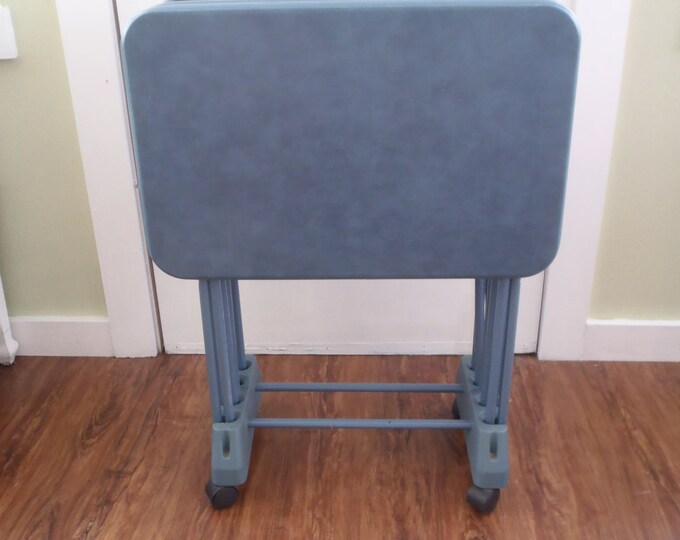 Vintage Cosco Blue TV Tray Tables Folding Snack / Dinner Tables