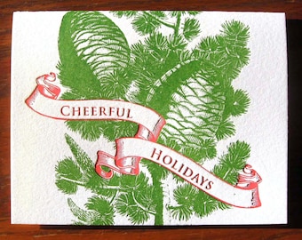 Cheerful Pinecone Holiday Letterpress Card