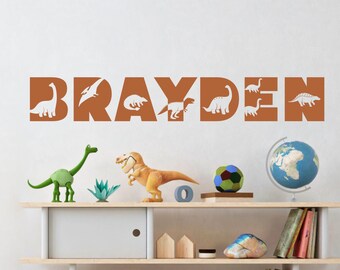 Dinosaur Name Decal - Personalized Name Wall Decal for Baby Nursery Kids Playroom or Teen Boys Room Dinosaur Wall Decor BN056