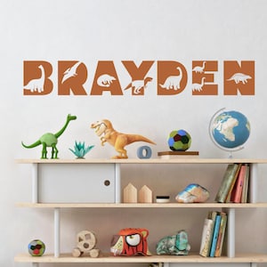 Dinosaur Name Decal - Personalized Name Wall Decal for Baby Nursery Kids Playroom or Teen Boys Room Dinosaur Wall Decor BN056