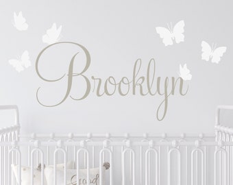 Name Wall Decal - Personalized Name & Butterfly Wall Decal for Nursery Girls Room Kids Playroom or Dorm Farmhouse Vinyl Wall Decor GN008