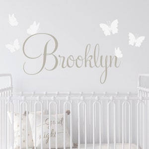 Name Wall Decal - Personalized Name & Butterfly Wall Decal for Nursery Girls Room Kids Playroom or Dorm Farmhouse Vinyl Wall Decor GN008