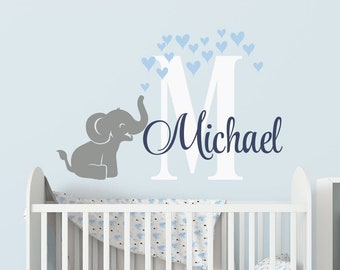 Name Wall Decal Name Wall Sticker Elephant Name Decal Nursery Wall Decal Childrens Personalized Elephant Sticker Kids Room Wall Decal