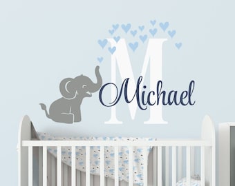 Name Wall Decal Name Wall Sticker Elephant Name Decal Nursery Wall Decal Childrens Personalized Elephant Sticker Kids Room Wall Decal