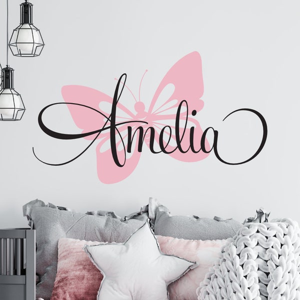 Name Wall Decal with Butterfly - Personalized Nursery Wall Decor - Baby Nursery Wall Decal - Vinyl Name Wall Sticker - Girls Room Name Decal