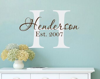 Family Name Wall Decal with Monogram and Established Date - Last Name Decal Wall Decor for Living Room Bedroom or Family Room FN002