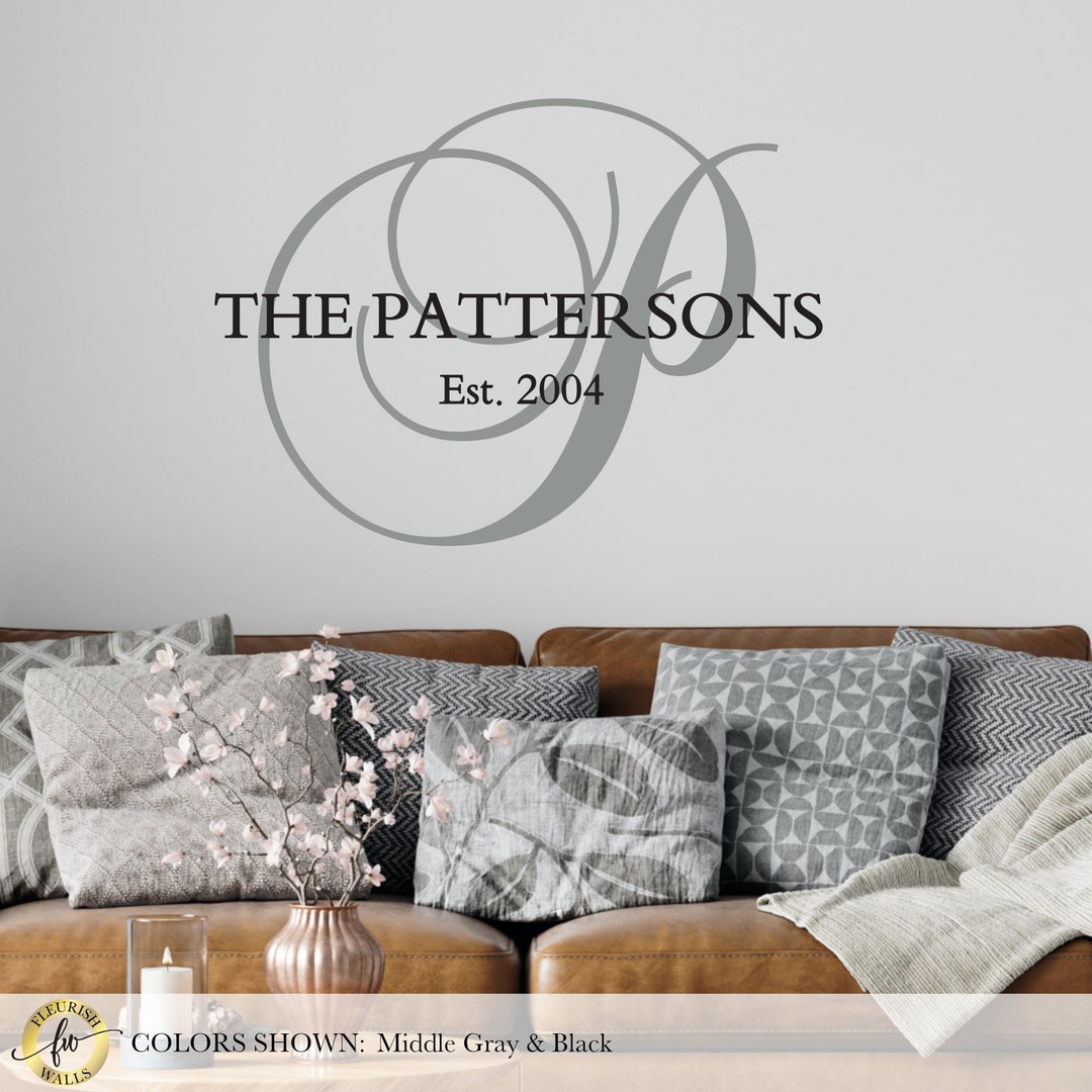 Personalized Wall Decal Family Name and Initial With Established Date