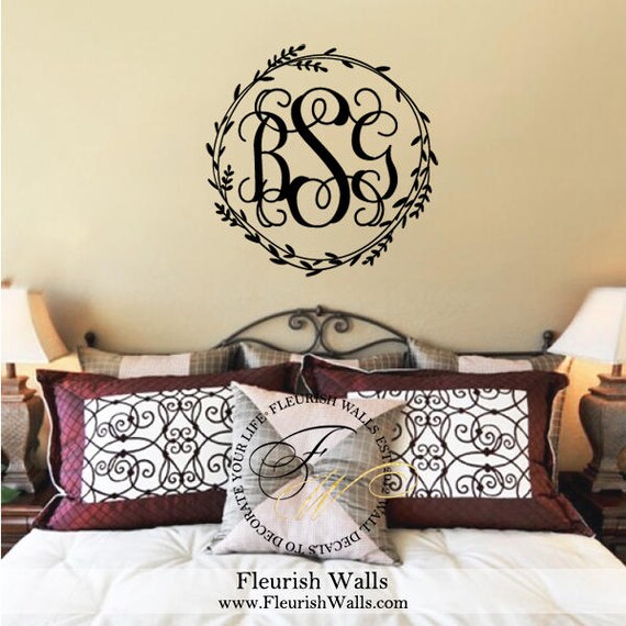 Monogram Wall Decal Personalized Three Initial Wall Decal Master Bedroom Wall Decal Baby Girl Nursery Wall Decal Wedding Decor Mb003