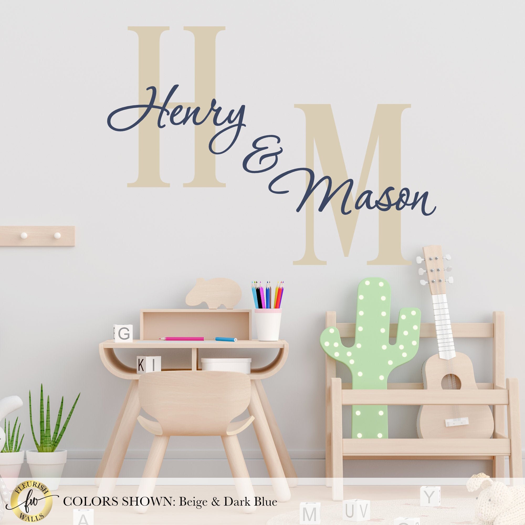 Twins Name Wall Decal Monogram Initial Name Decal Wall Decor Etsy