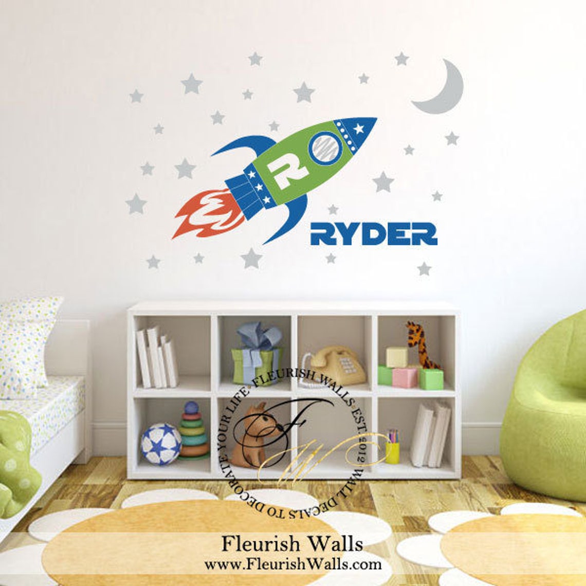 Rocket Ship Decal Spaceship Wall Decal Boys Name Wall Etsy