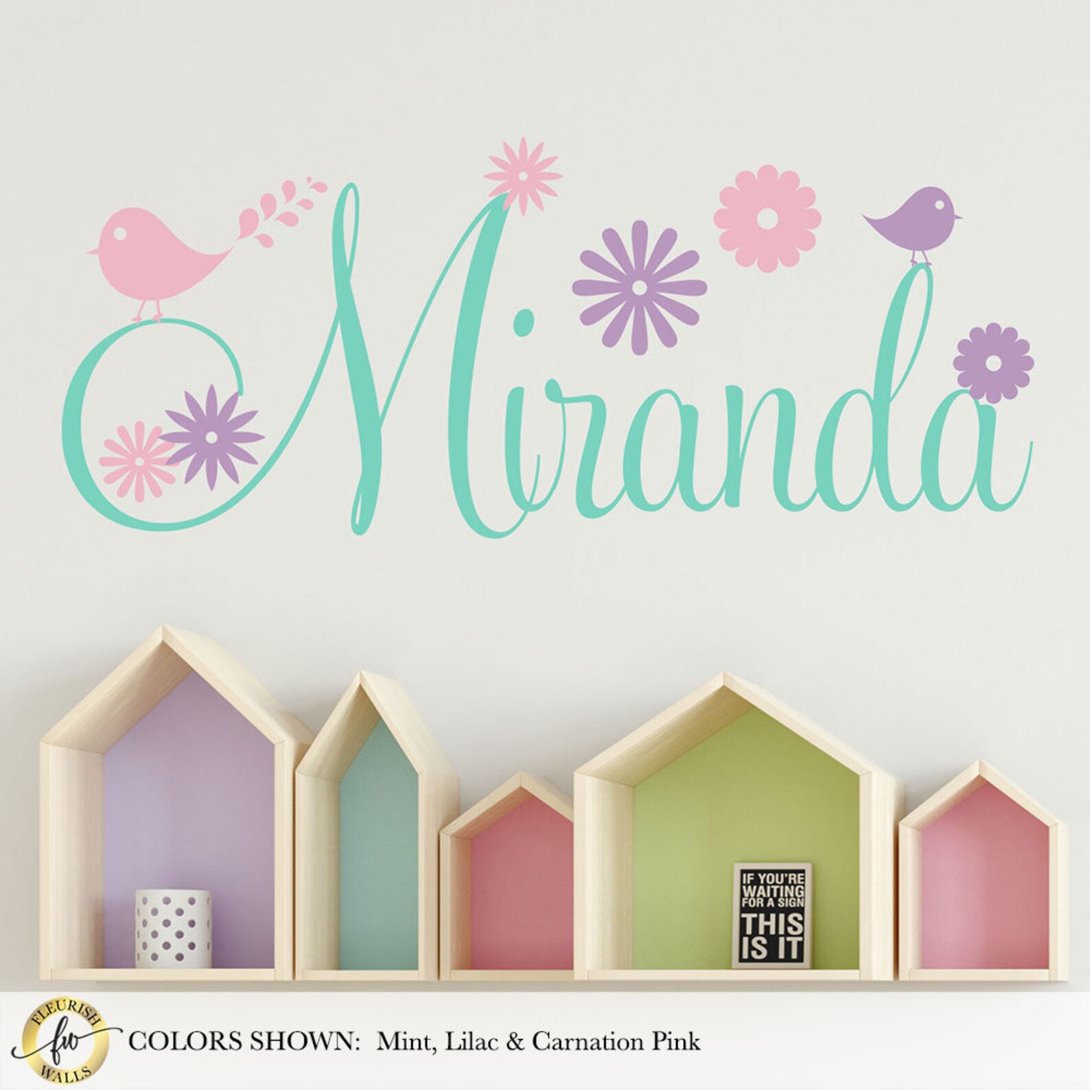 Girls Wall Decal Personalized Name Wall Decal With Flowers & Etsy