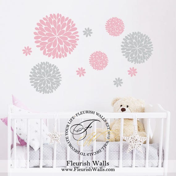 baby girl nursery wall decal dahlia flower wall decal | etsy