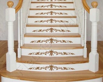 Vinyl Stair Decals - Damask Decal Scroll for Staircase Riser Decor - Stairway Sticker Decal - Stair Riser Art SET OF TEN (10) DP005