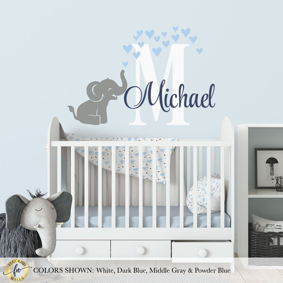 Name Wall Decal Name Wall Sticker Elephant Name Decal Nursery Etsy