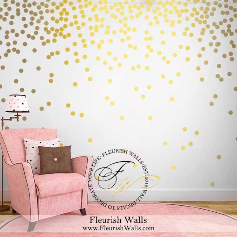 Gold Polka Dot Wall Decals Gold Wall Decal Dots Girls Room Pattern Wall Decal Peel and Stick Gold Wall Decor Gold Wall Sticker DP021 image 1
