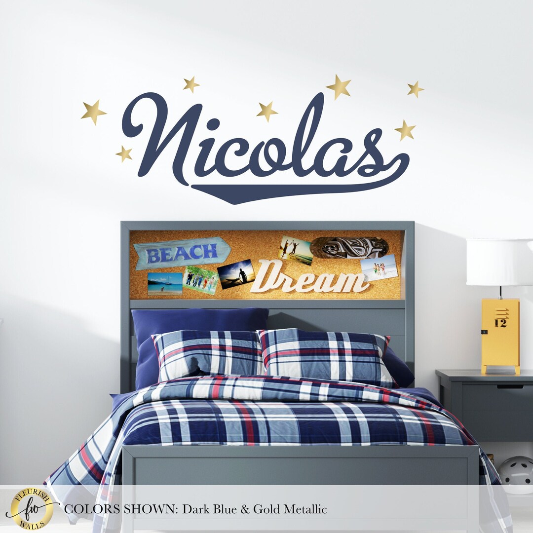 Name Wall Decal for Boys Name Decal With Gold Stars Nursery Etsy