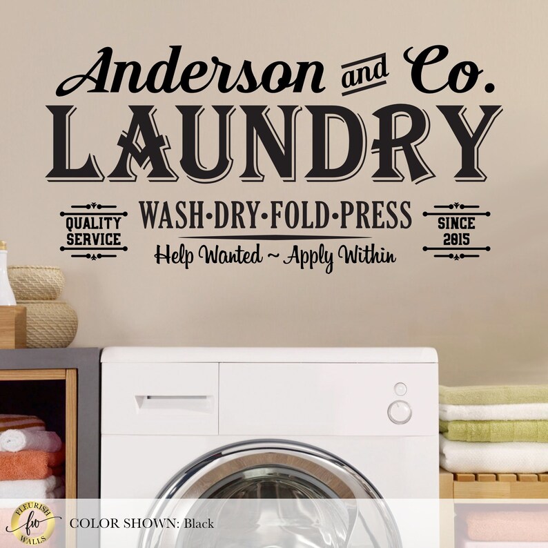 Personalized Laundry Room Decal Vintage Style Wall Sticker Etsy