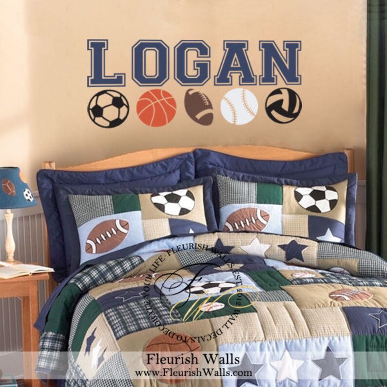 Sports Wall Decal Personalized Boys Name Decal With Football Etsy