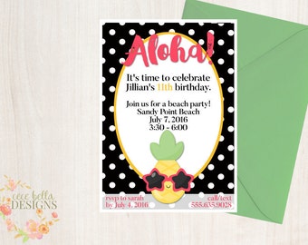 Pineapple Party Printables - Black and White Polka Dots - Invitations, Labels, Tags, and More