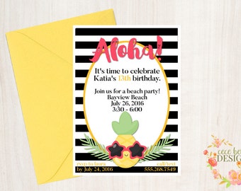 Pineapple Party Printables - Black and White Stripes - Invitations, Labels, Tags, and More