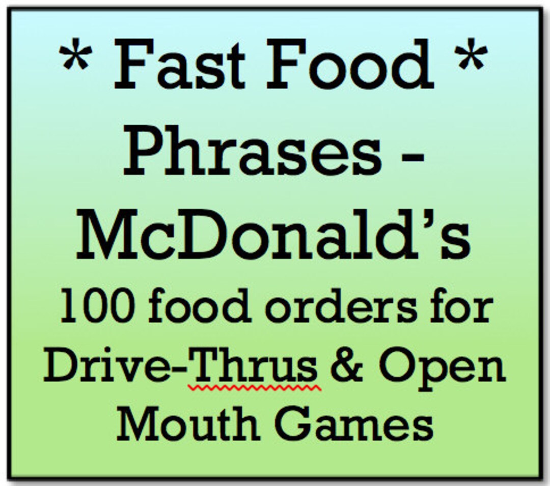 Mouth Game Phrases FAST FOOD PHRASES for Macdonald's Etsy