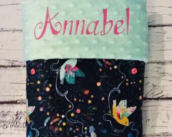 Floral Minky Baby Blanket, Minky Baby Blanket, Floral, Hearts and Birds Baby Blanket, Personalization Option