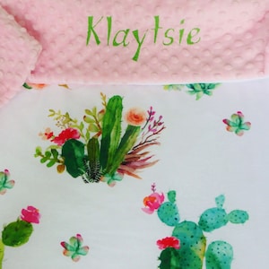 Floral Cactus Baby Blanket, Personalized Minky Baby Blanket, Watercolor Cactus, Floral Minky Blanket