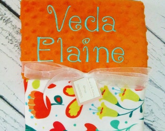 Floral Minky Blanket, Minky Baby Blanket, Flowers and Hearts Minky Blanket, Personalization Option