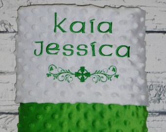 Irish Baby Blanket, Irish Baptism Blanket, Minky Baby Blanket, Personalized Baby Blanket, Celtic Cross, Shamrocks