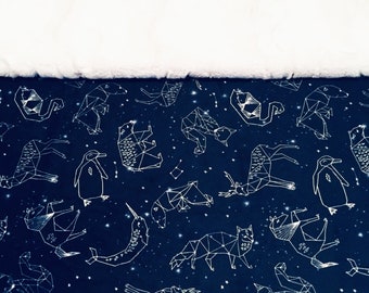 Constellation Baby Blanket, Minky Baby Blanket, Personalization Option, Gender Neutral Baby Bedding, Navy Blue Blanket, Star Gazer baby