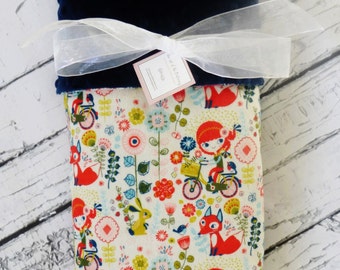 Floral Minky Baby Blanket, Retro Girl On A Bike, Woodland Baby Blanket, Personalization Option