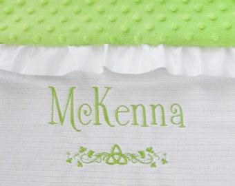 Personalized~ Irish Baby Blanket, Irish Baptism Blanket,St. Patrick's Day Blanket, Minky Baby Blanket, With/Without Ruffle